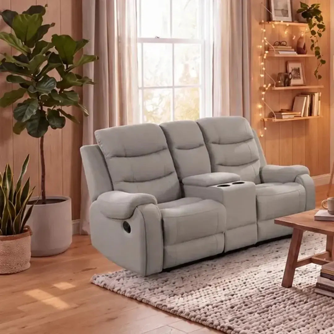 Phoenix Fabric Manual Recliner 3+2 Seater Sofa Set with Cup Holders – Grey