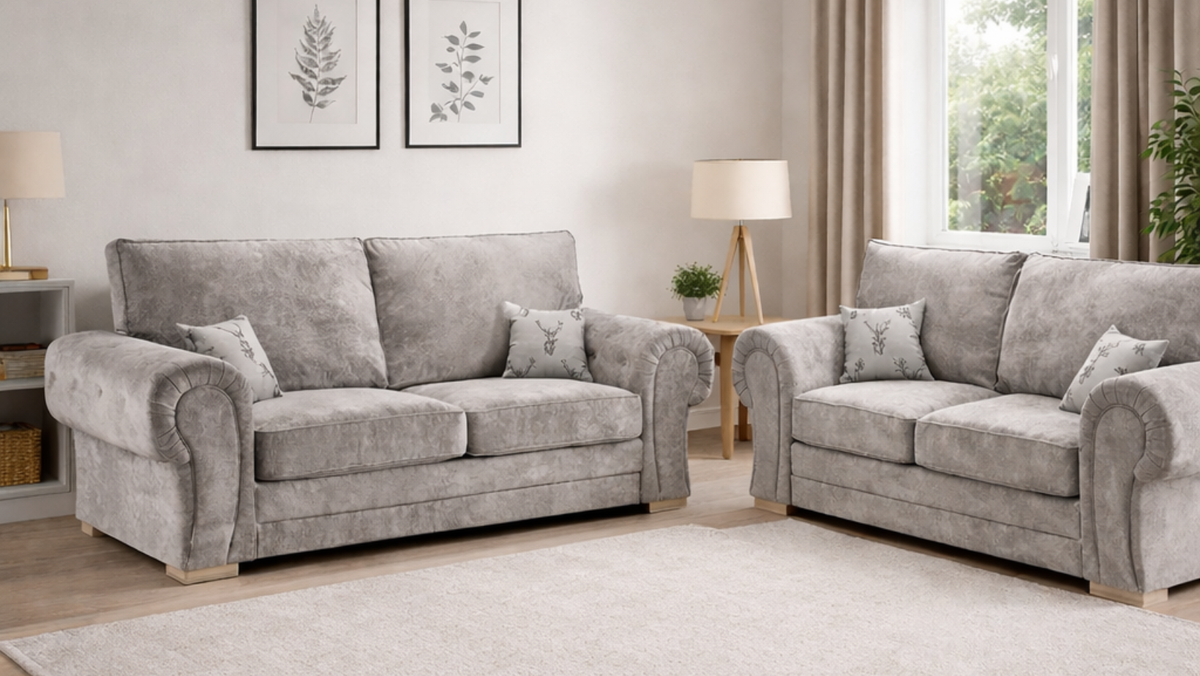 Verona Light Grey Fabric 2+3 Seater Sofa Set – Luxury Family Living Room Sofa Suite UK
