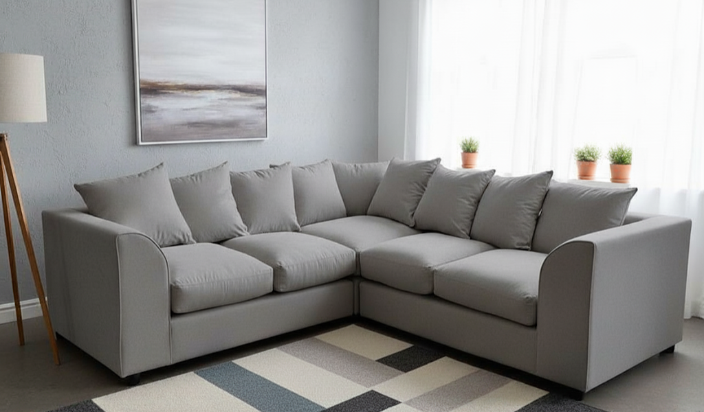 Dylon 5 Seater Corner Sofa – Grey Fabric Corner Couch for Modern Family Living