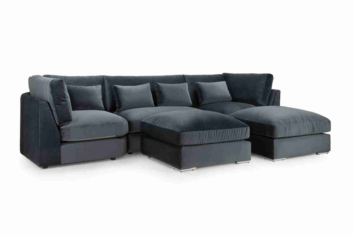 Slate Grey U Shape Sofa UK – Beatrix Luxury Velvet Corner Sofa for Modern Living Rooms