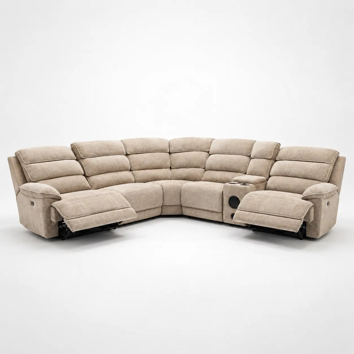 Lakeland Fabric Recliner Corner Sofa, Light Grey, Upholstered with Storage Console| Electric| Bluetooth Fabric