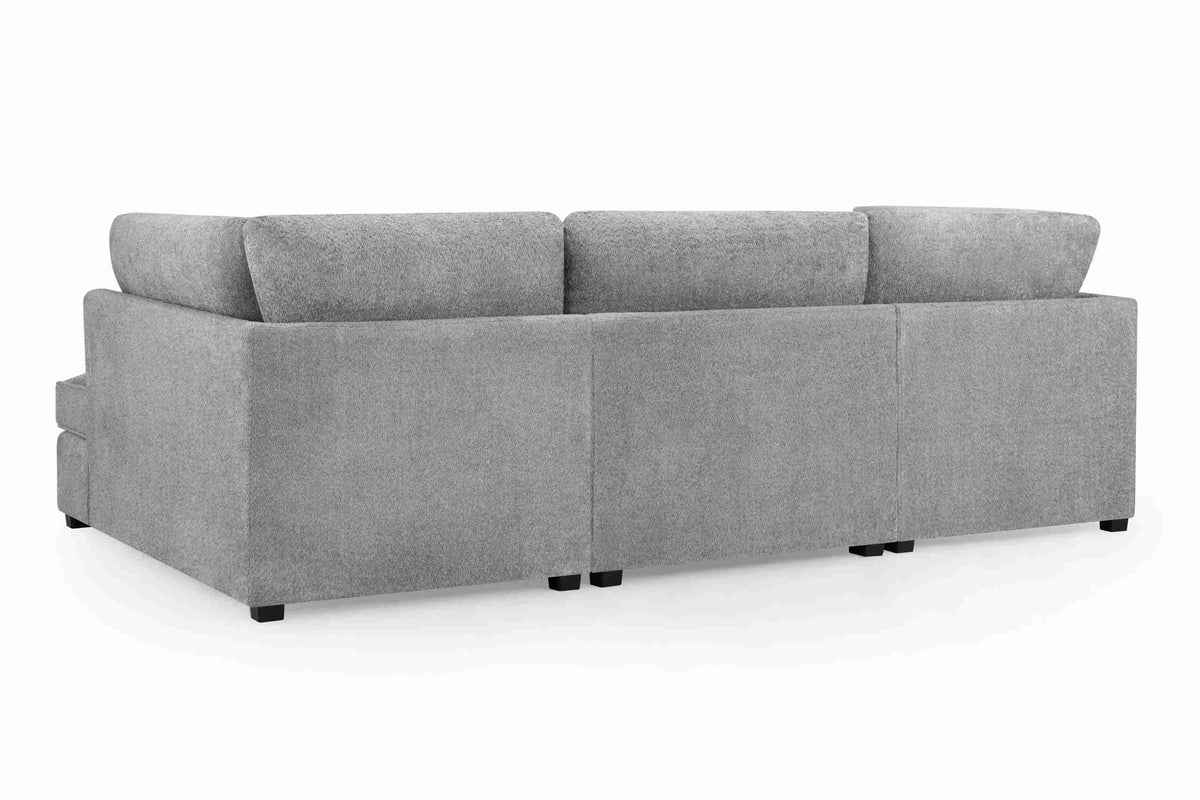 Grey Boucle U Shape Sofa UK – Carnaby Cinema Teddy Bear Fabric Corner Sofa with Footstool