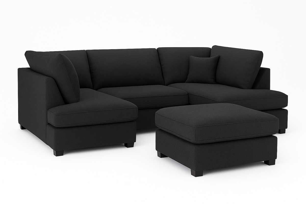 Luxury Black U Shape Sofa UK – Carnaby Large Cinema Corner Sofa