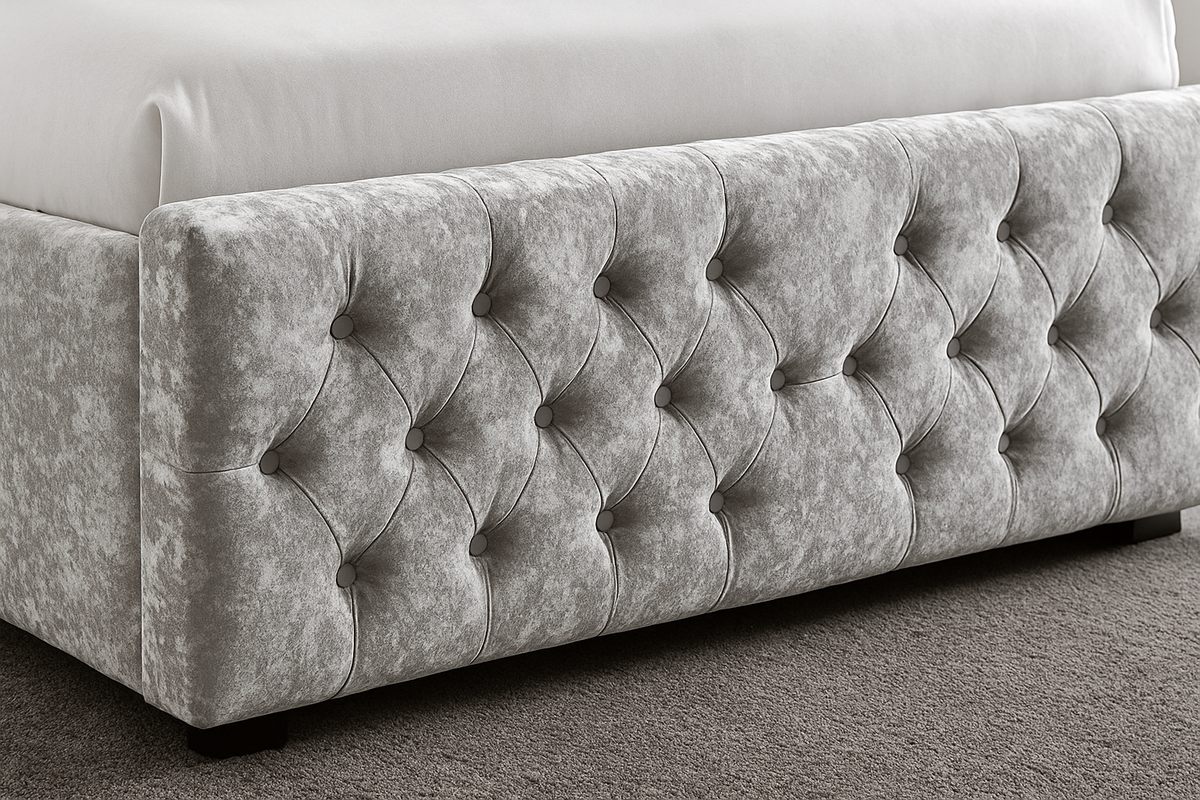 Crushed Velvet Bed Frame UK – Modern Shiny Upholstered Bed