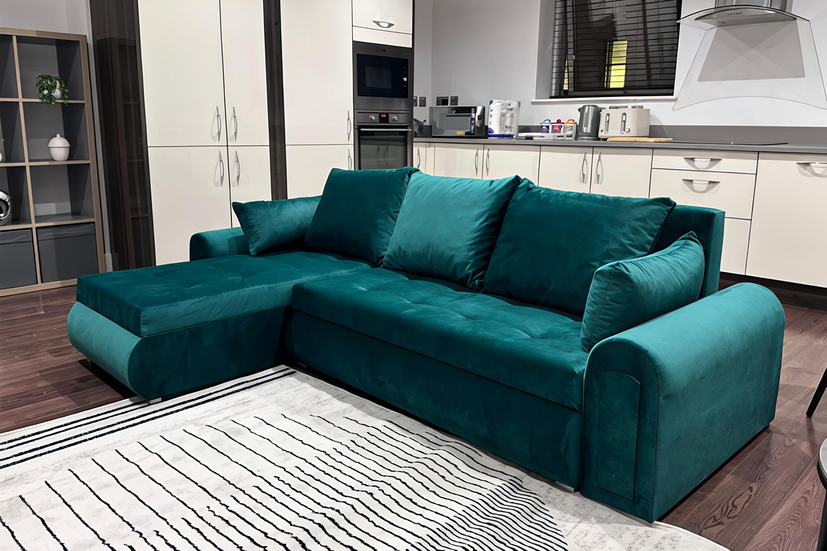 Berlin Universal Corner Sofa Bed with Storage – Teal – Left or Right Facing – Modern Convertible Sofa Bed UK