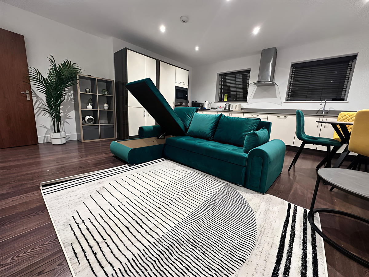 Berlin Universal Corner Sofa Bed with Storage – Teal – Left or Right Facing – Modern Convertible Sofa Bed UK