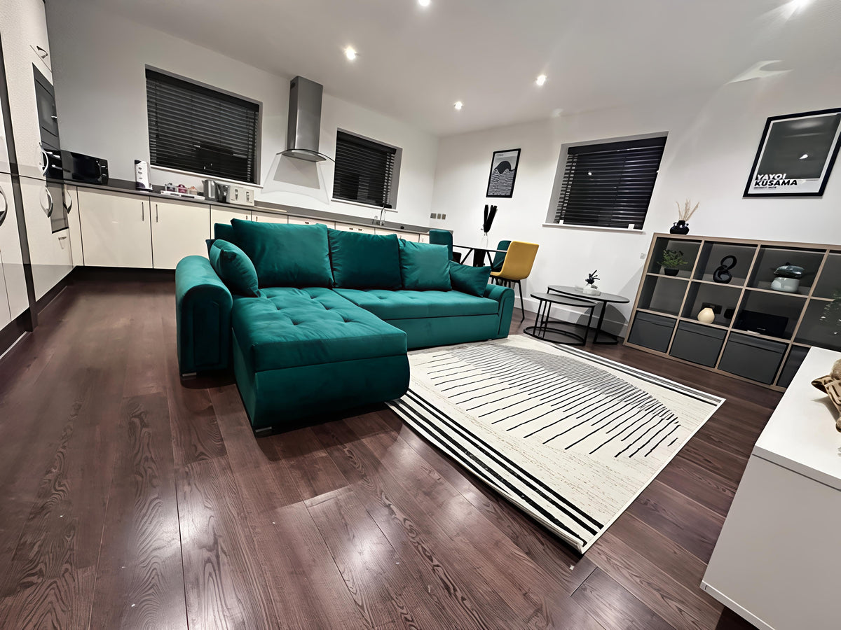 Berlin Universal Corner Sofa Bed with Storage – Teal – Left or Right Facing – Modern Convertible Sofa Bed UK