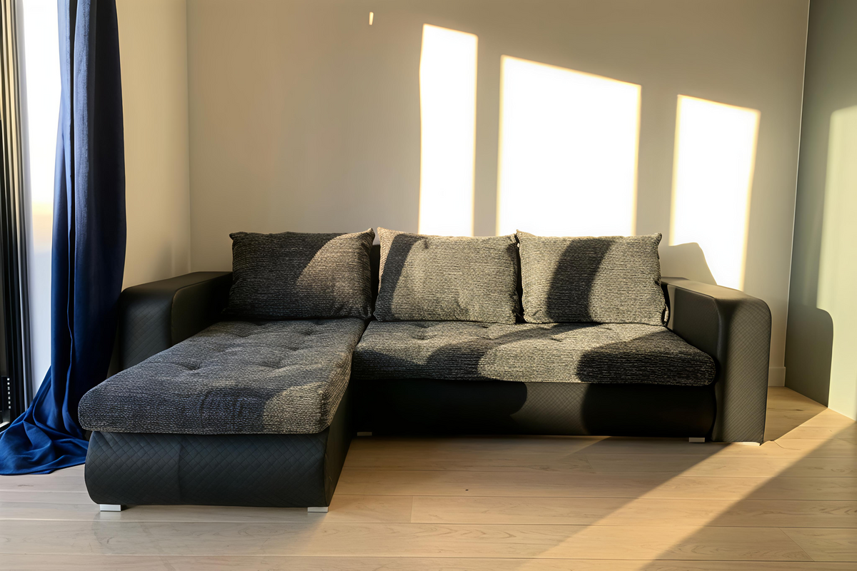 Berlin Universal Corner Sofa Bed with Storage – Black – Left or Right Facing – Modern Space-Saving Design