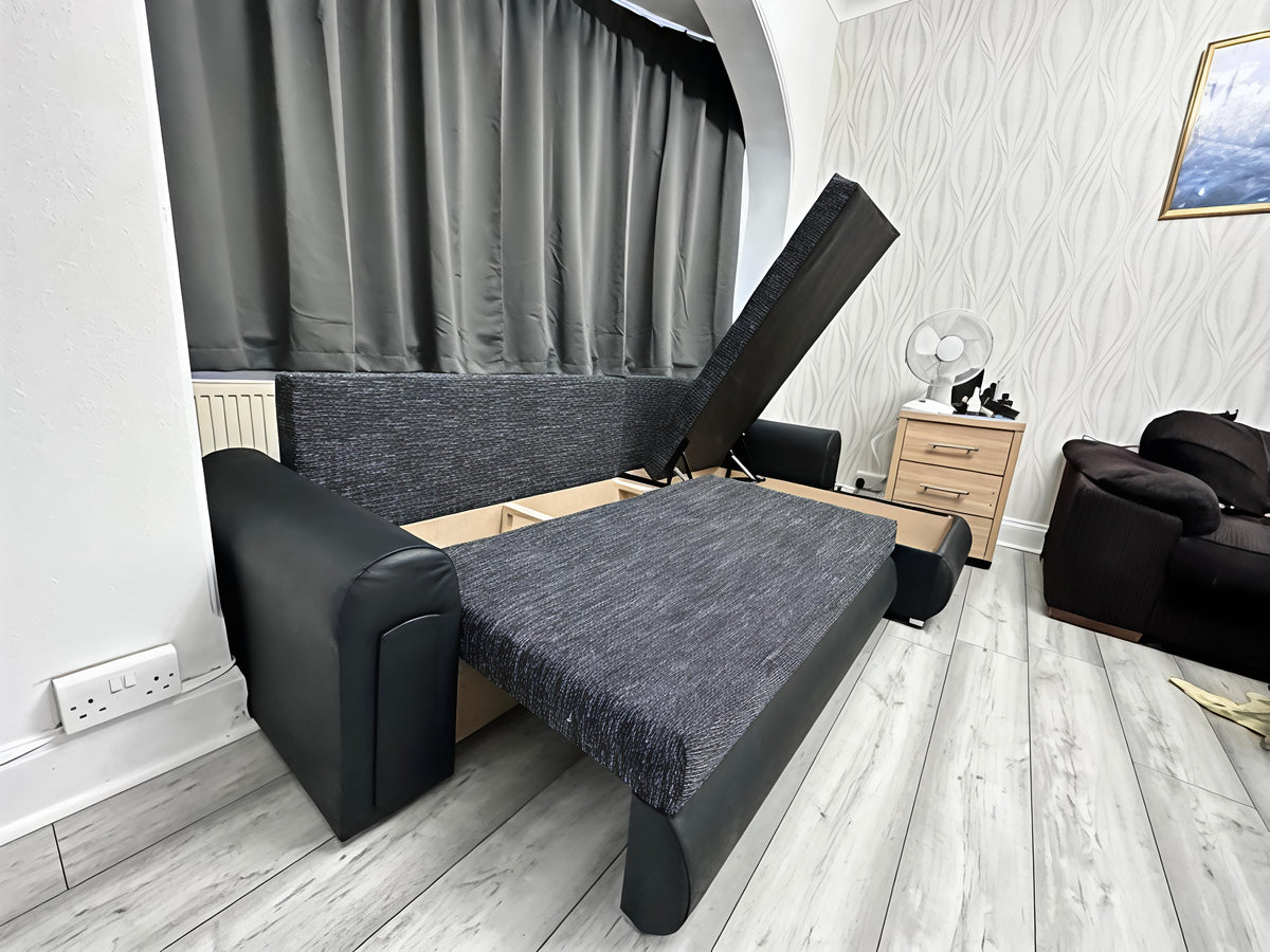 Berlin Universal Corner Sofa Bed with Storage – Black – Left or Right Facing – Modern Space-Saving Design
