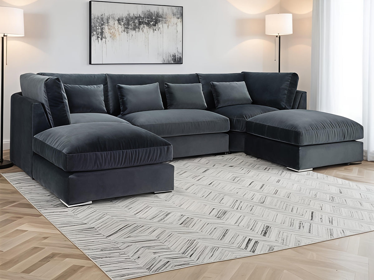 Beatrix Slate U Shape Corner Sofa – Luxury Velvet Fabric Corner Sofa UK