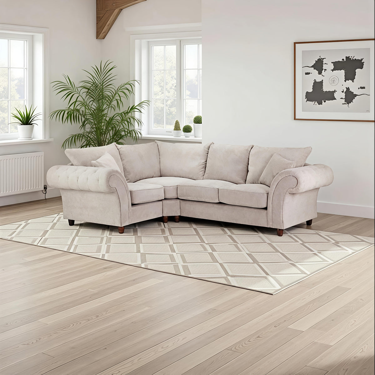 Verona Cream Corner Sofa – Luxury Chesterfield Fabric Corner Sofa UK