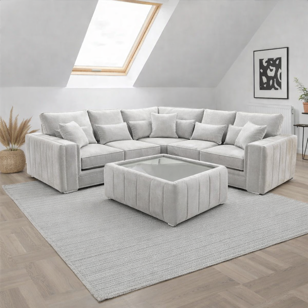 Malibu Luxury Corner Sofa with Matching Coffee Table – Spacious Velvet Family Seating
