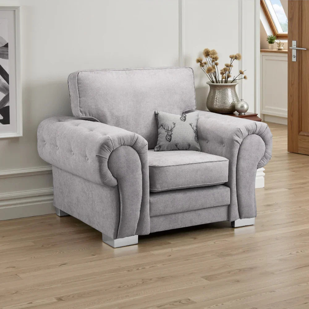 Verona Silver Armchair UK – Luxury Plush Fabric Accent Chair for Modern Living Rooms