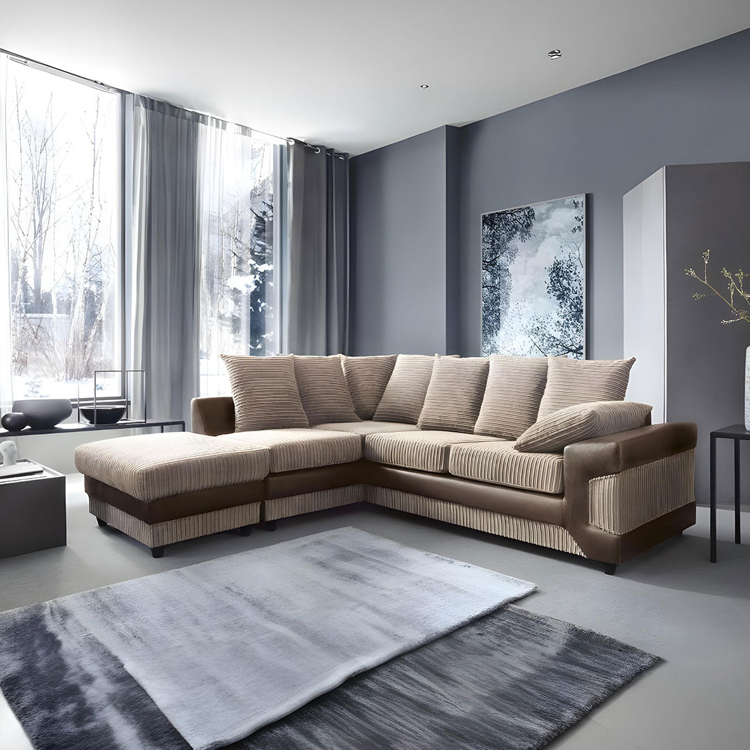 Amazing Sofas NEW LARGE DINO CORNER SOFA JUMBO CORD BEIGE BROWN LEFT OR RIGHT () LTD