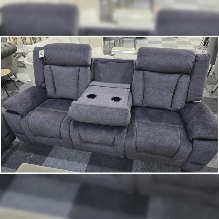 Beunis Aire 3 + 2 Plush Velvet Charcoal Dark Grey Manual Recliner Sofa Set.