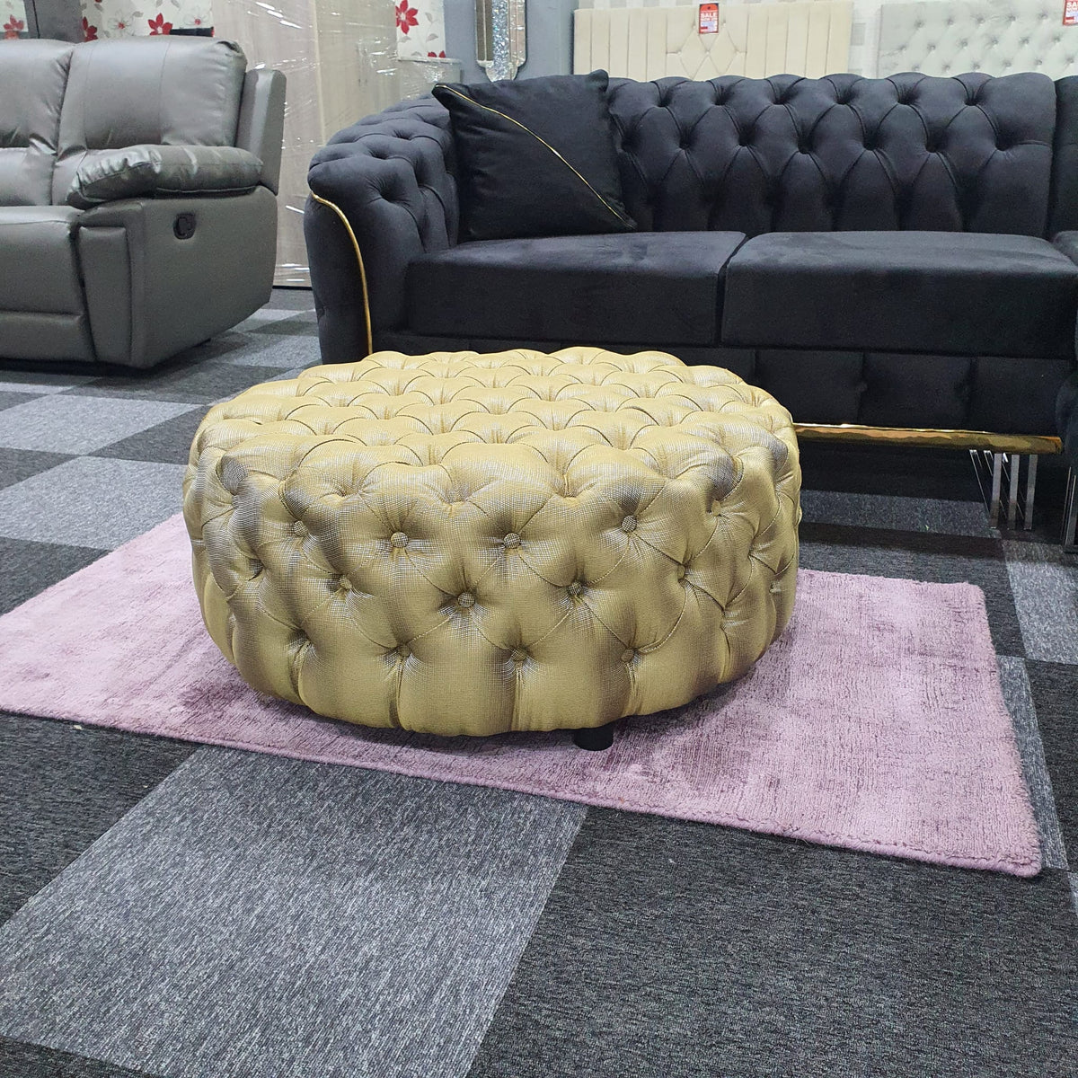 Chesterfield Style Round Golden Footstool () LTD