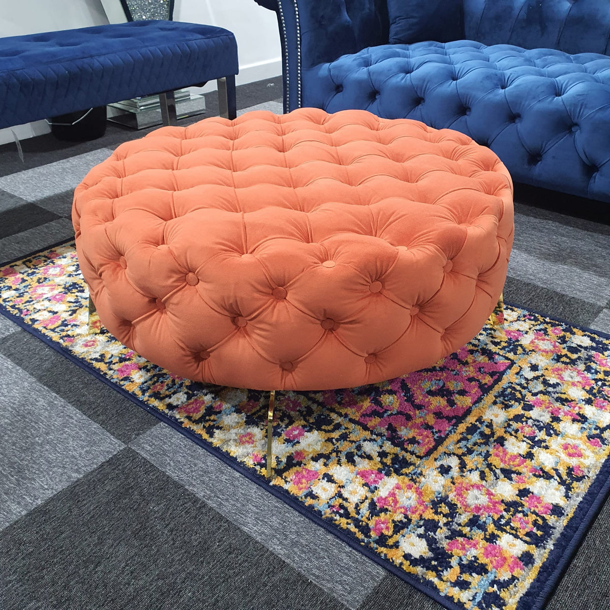 Chesterfield Style Round Orange Footstool () LTD
