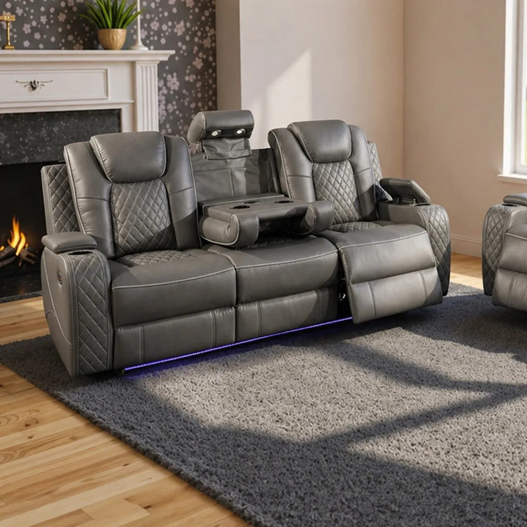 Emily 3 + 2 Music Leather Electric Recliner Sofa Set , USB -C , LED , B/Tooth