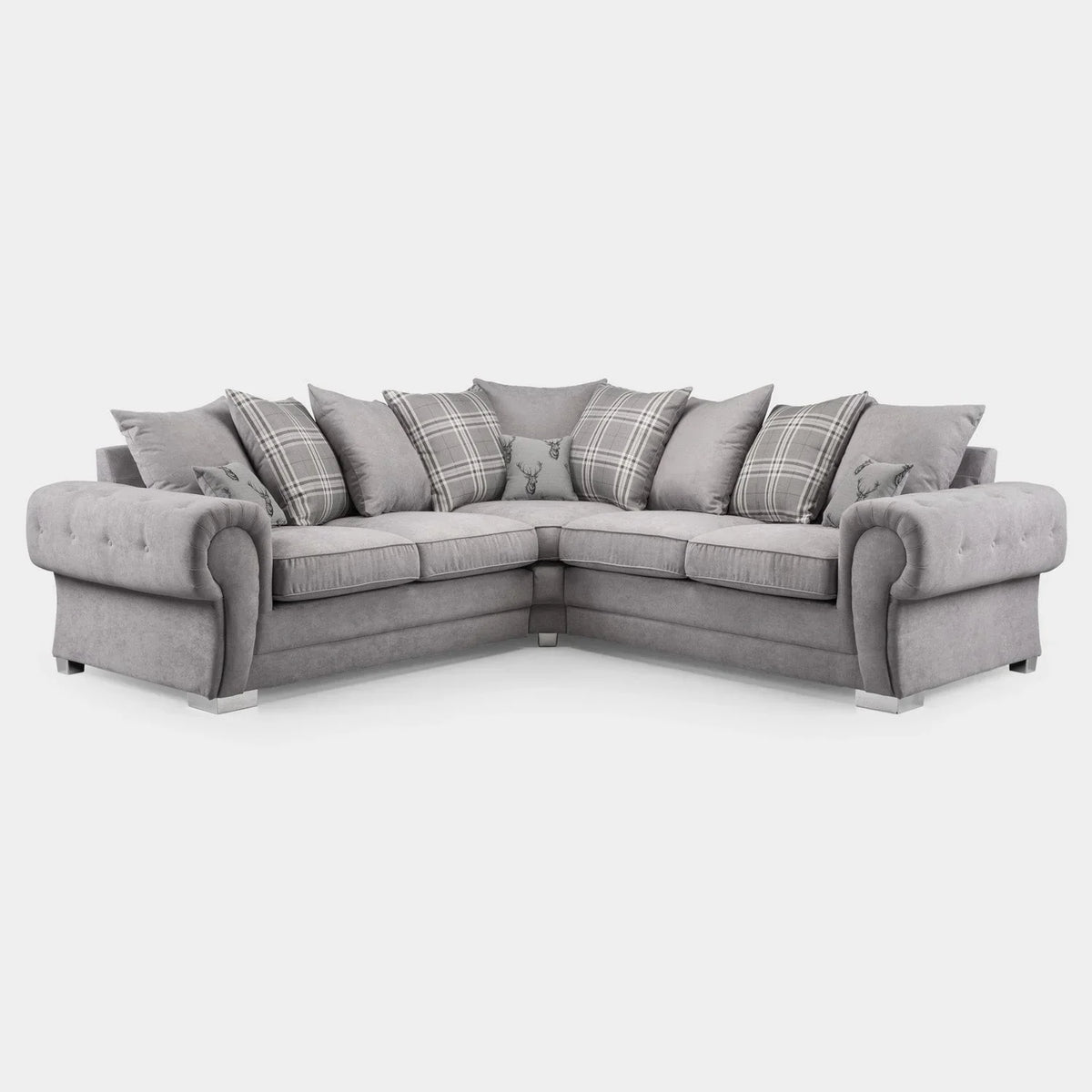 Verona Scatterback Corner Sofa UK – Luxury Grey Fabric Corner Sofa for Modern Family Living