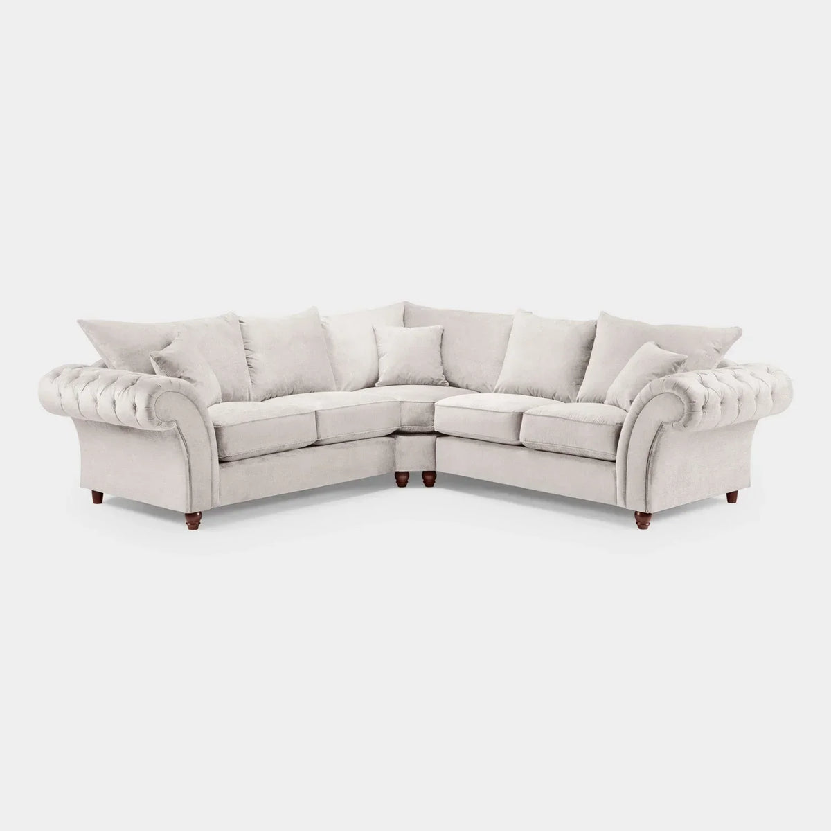 Verona Silver Plush Corner Sofa UK – Luxury Chesterfield Style Scatterback Corner Sofa for Modern Living Rooms