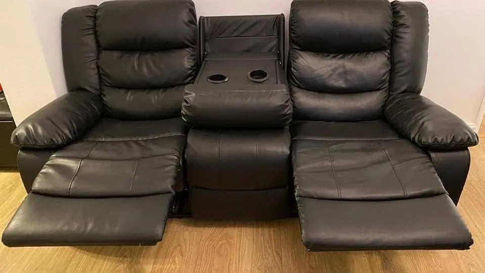 Milano 3+2 Leather Recliners with cinema style cupholders (BLACK) (BS101)