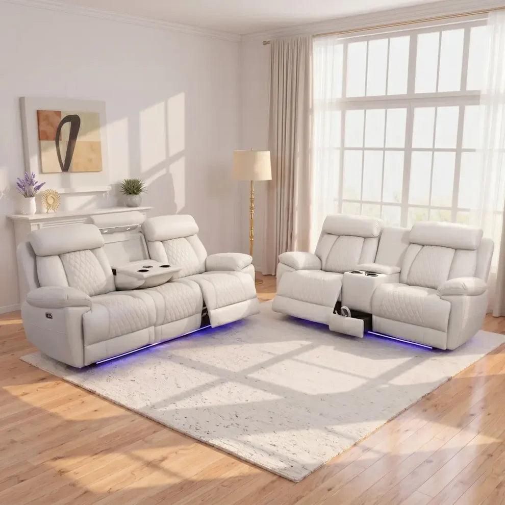 Carlisle 3+2 Seater Leather Recliner Sofa Set with LED Lights & USB