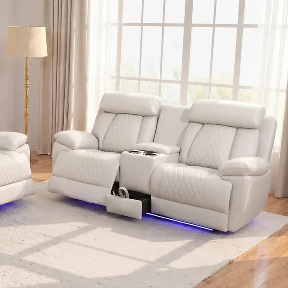 Carlisle 3+2 Seater Leather Recliner Sofa Set with LED Lights & USB