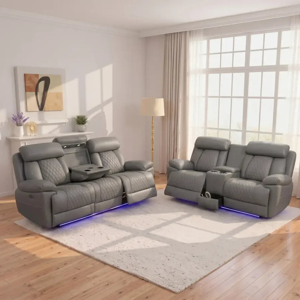 Carlisle 3+2 Seater Leather Recliner Sofa Set with LED Lights & USB