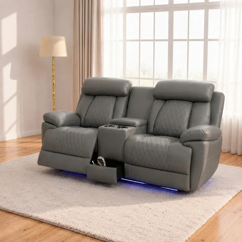 Carlisle 3+2 Seater Leather Recliner Sofa Set with LED Lights & USB