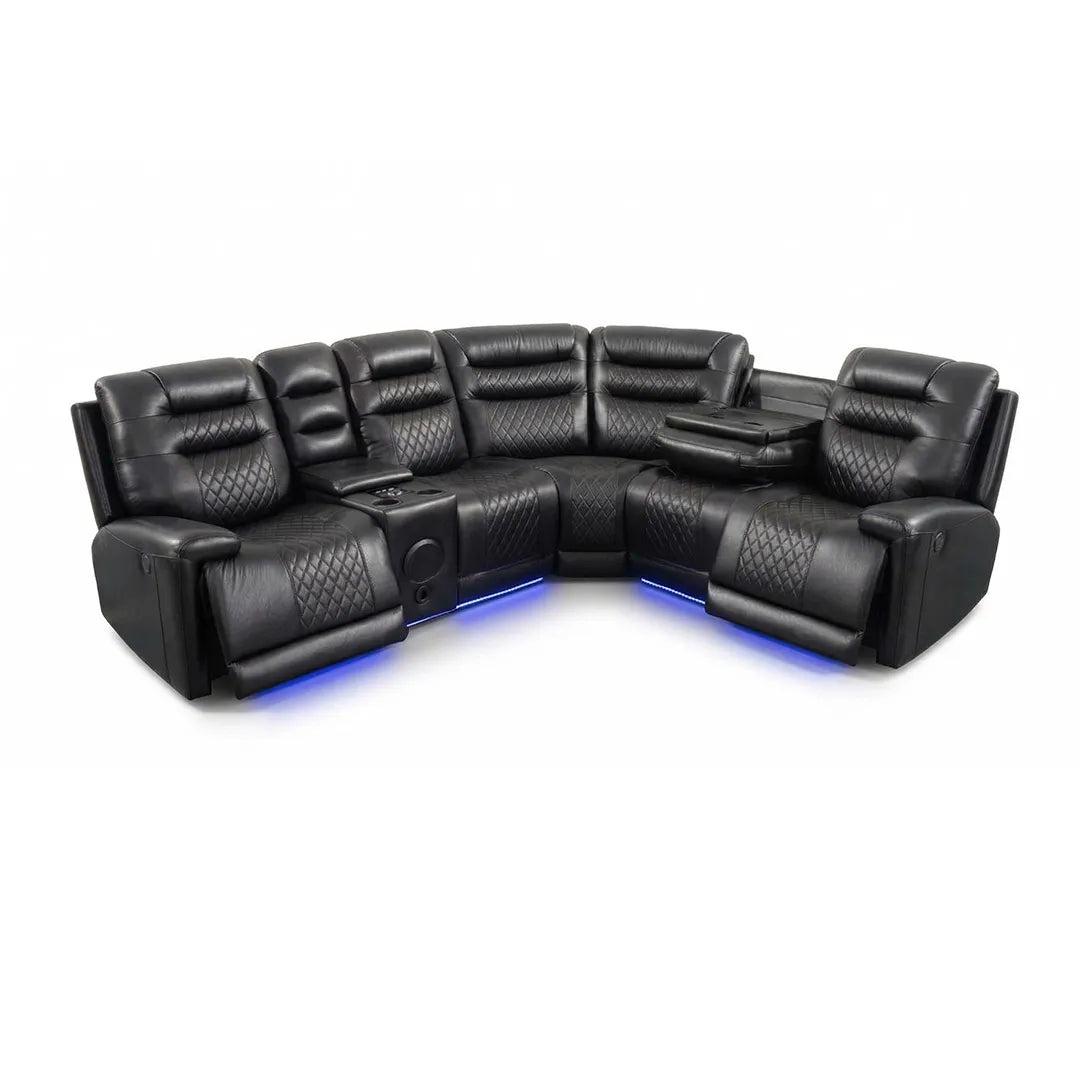 Halifax Music Leather Electric Recliner Corner Sofa - Black, Grey or Brown