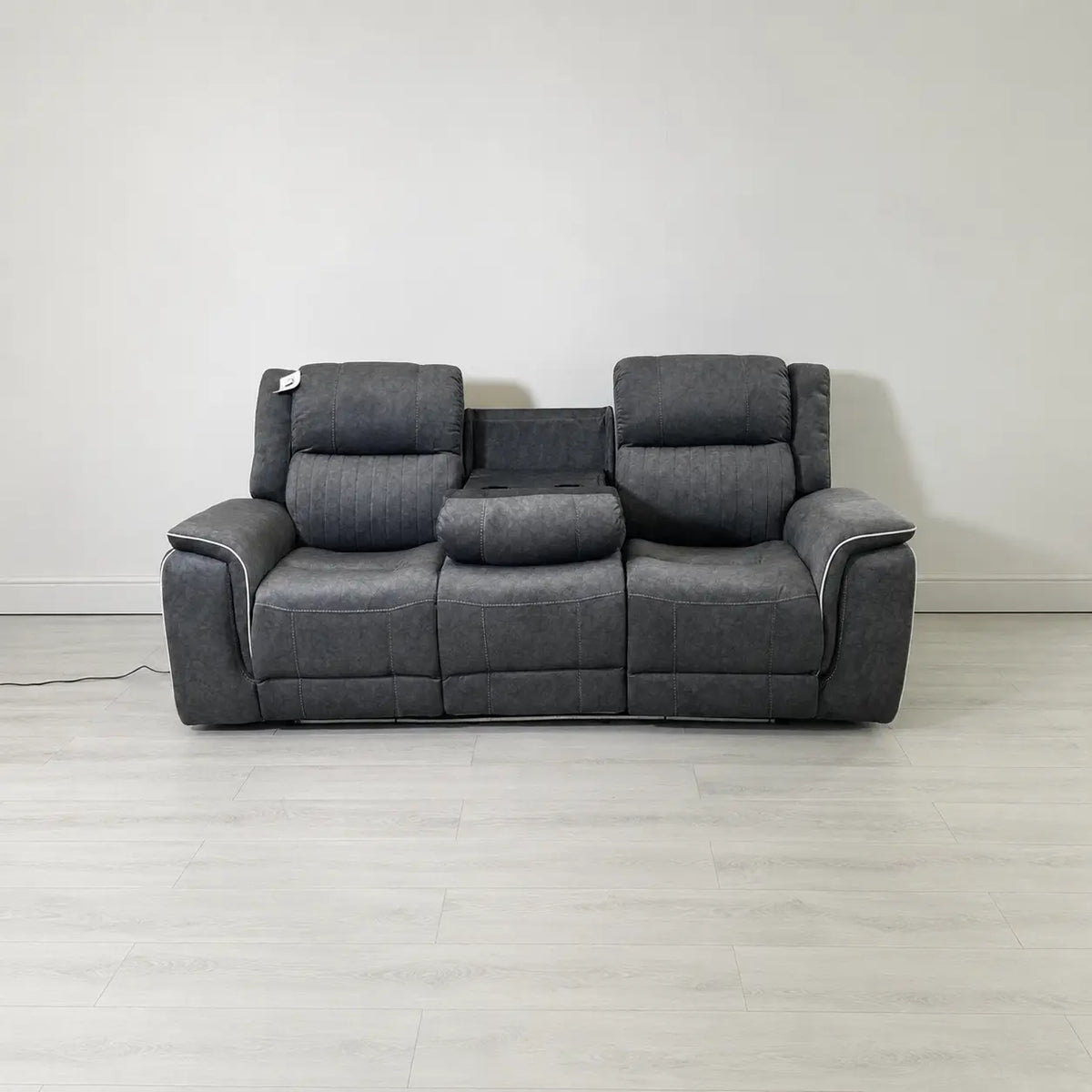 Hannah Electric Recliner Set Grey Microfiber Fabric, 3+2 Sofa with Cupholders