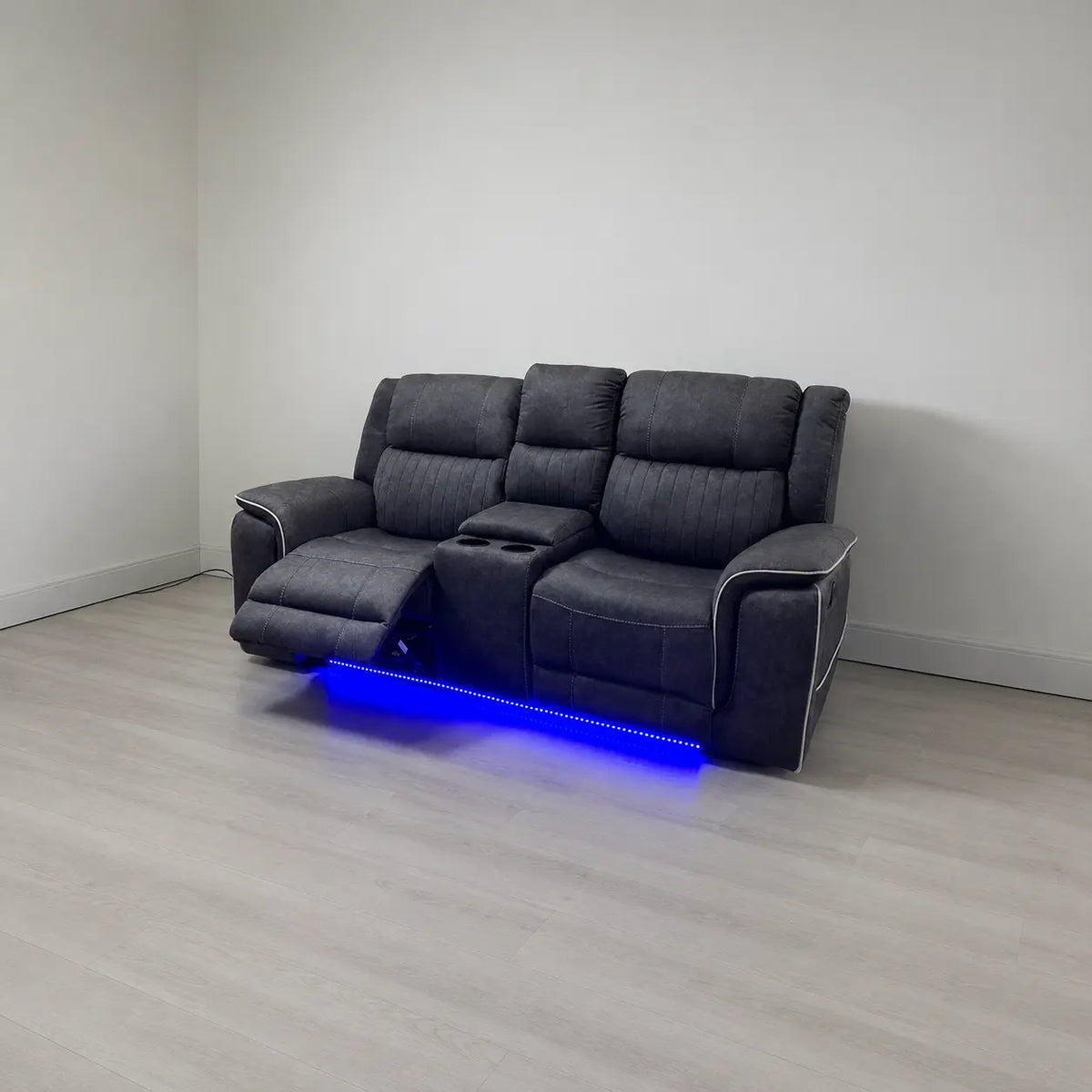 Hannah Electric Recliner Set Grey Microfiber Fabric, 3+2 Sofa with Cupholders