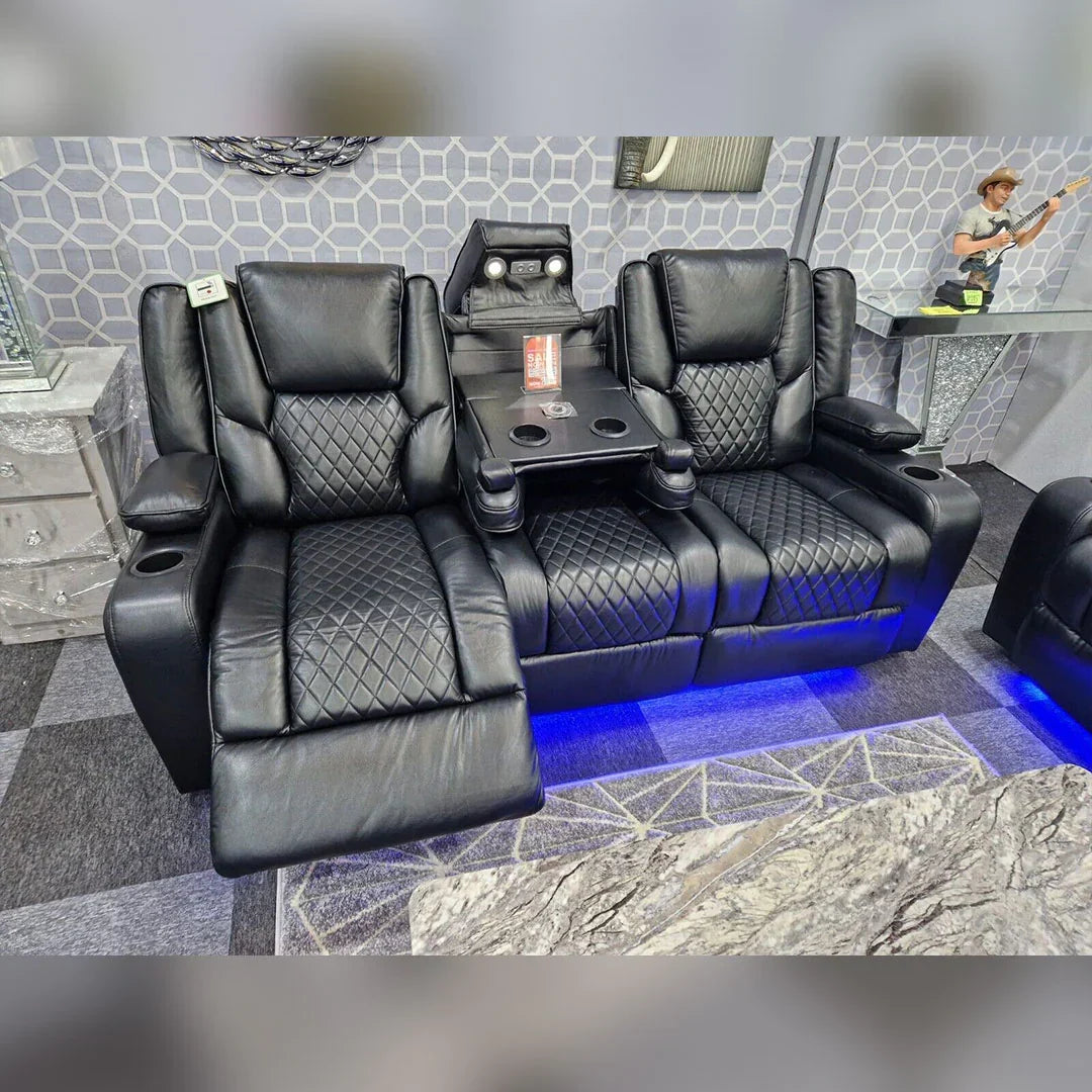Orlando Electric Recliners 3+2 Seater Leather Sofa (Black, Grey) /LED LIGHTS/WIRELESS CHARGER