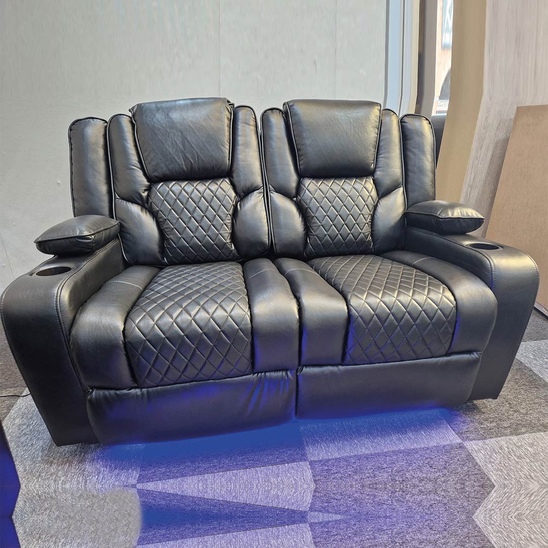 Orlando Electric Recliners 3+2 Seater Leather Sofa (Black, Grey) /LED LIGHTS/WIRELESS CHARGER