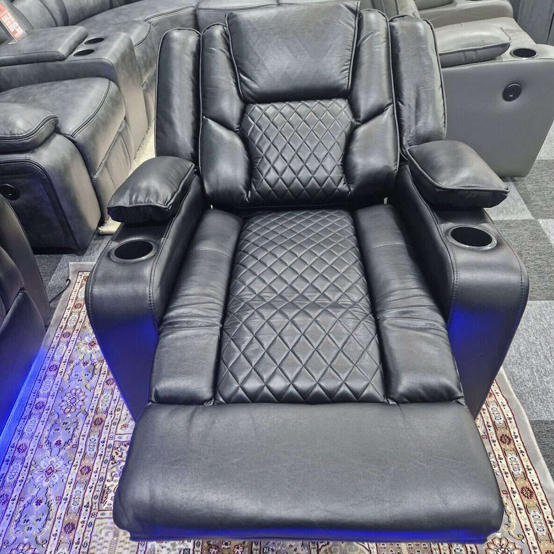 Orlando Electric Recliners 3+2 Seater Leather Sofa (Black, Grey) /LED LIGHTS/WIRELESS CHARGER