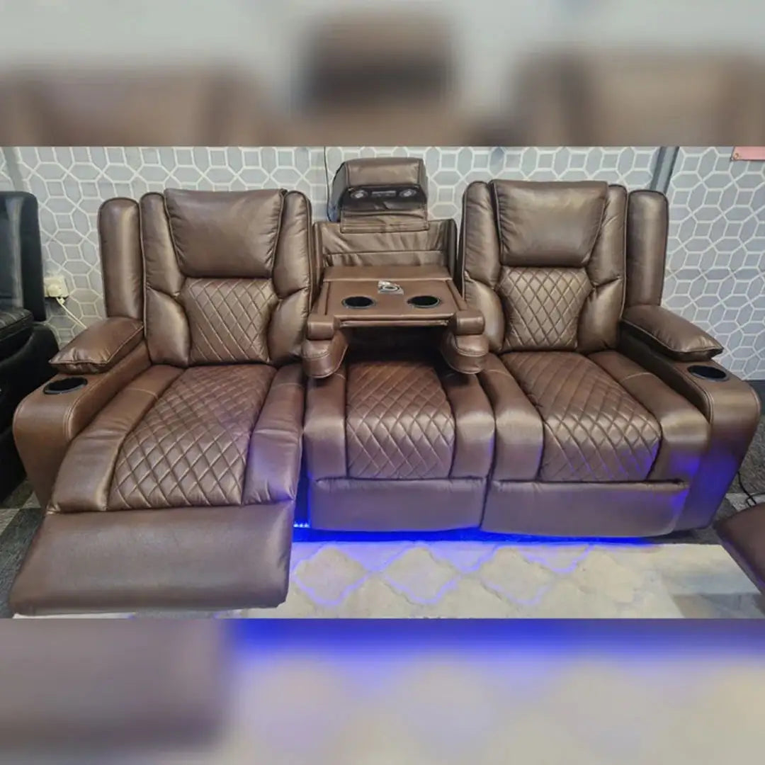 Orlando Electric Recliners 3+2 Seater Leather Sofa (Black, Grey) /LED LIGHTS/WIRELESS CHARGER