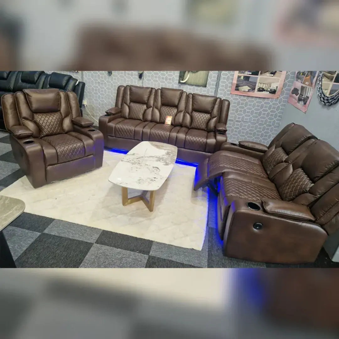 Orlando Electric Recliners 3+2 Seater Leather Sofa (Black, Grey) /LED LIGHTS/WIRELESS CHARGER