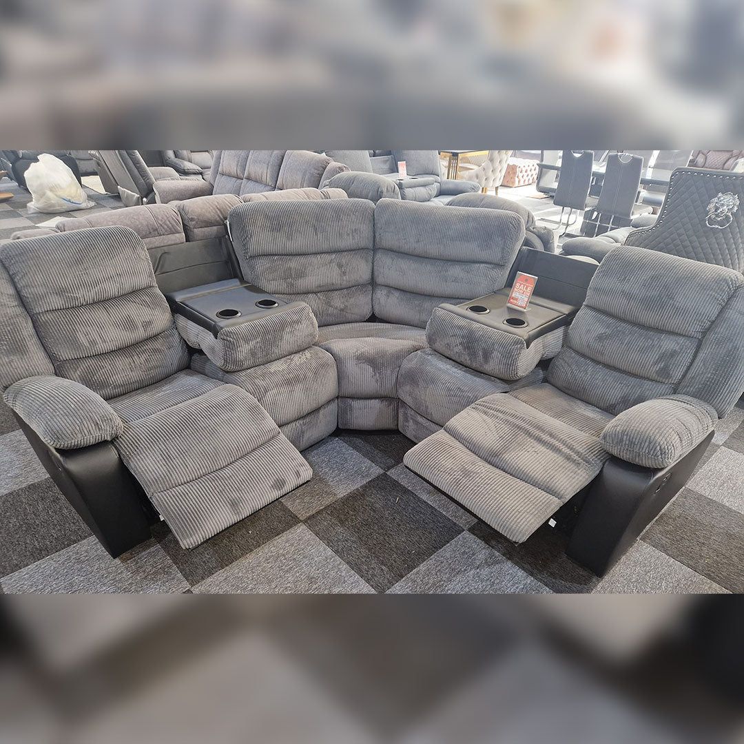 Rio Jumbo Cord Recliner Corner Sofa With Cupholders - Manual Reclining - Recliner Corner Sofa (Corner - Grey/Black)