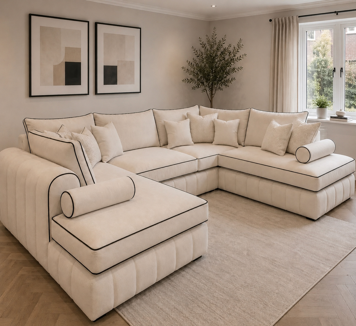 Lilly U-Shape Sofa with PremiumHandcrafted Piping | Luxury Fabric Corner Sofa UK