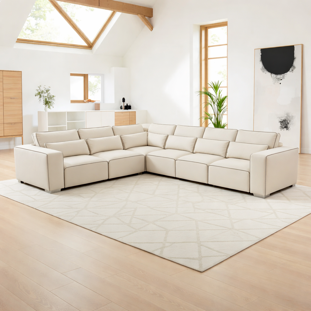 7 Seater Corner Sofa | Sloane Fabric L Shaped Sofa