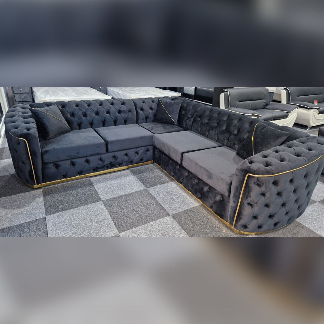 Toronto Chesterfield Corner Sofa Black & Gold () LTD