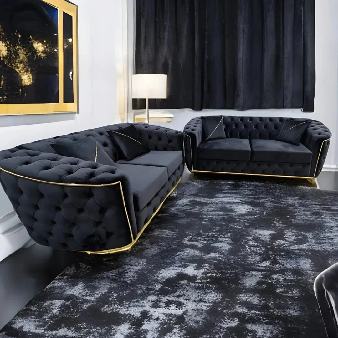Toronto Chesterfield Sofa 3+2 Black & Gold () LTD