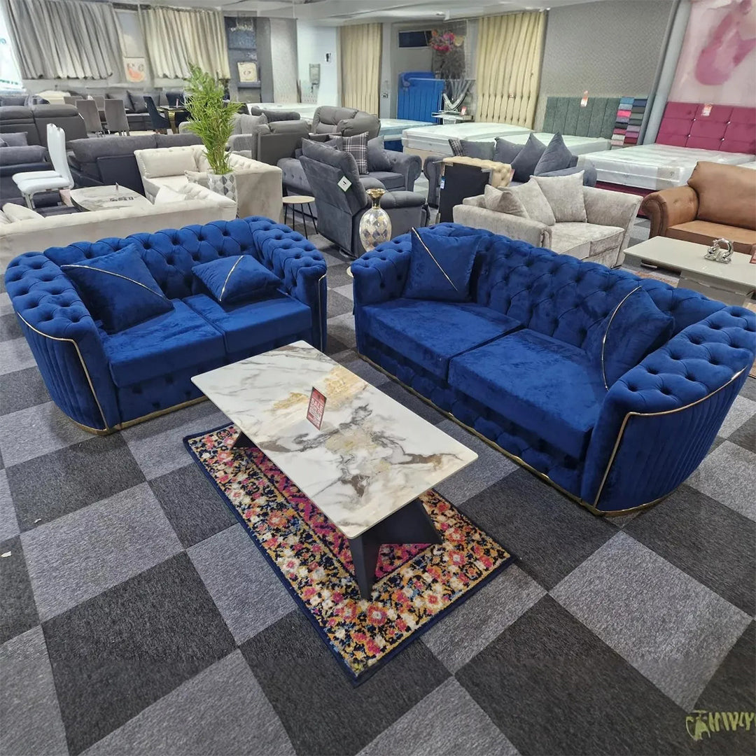 Toronto chesterfield sofa 3+2 blue & gold () LTD