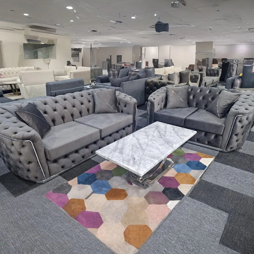 Toronto Chesterfield Sofa 3+2 Grey & Silver - Envogue Furniture