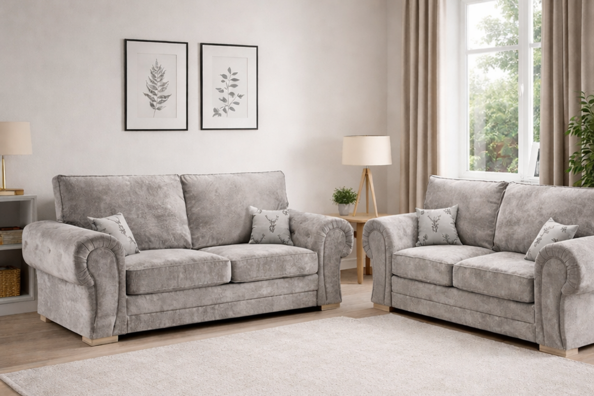 Verona Light Grey Fabric 2+3 Seater Sofa Set – Luxury Family Living Room Sofa Suite UK