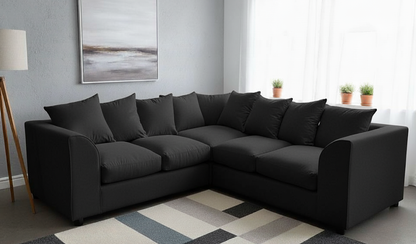 Dylon 5 Seater Corner Sofa – BlacDylon 5 Seater Corner Sofa – Black Fabric Corner Couch for Modern Livingk