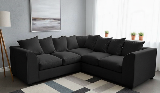 Dylon 5 Seater Corner Sofa – BlacDylon 5 Seater Corner Sofa – Black Fabric Corner Couch for Modern Livingk