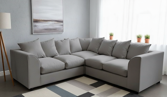 Dylon 5 Seater Corner Sofa – Grey Fabric Corner Couch for Modern Family Living