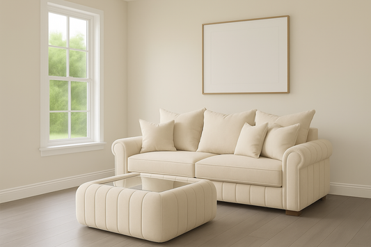 Lilly Cream 3 Seater Sofa with Matching Coffee Table – Luxury Modern Living Room Furniture UK