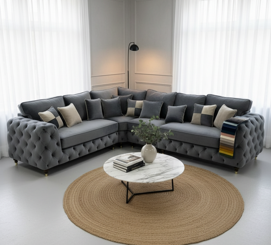 Ashton Grey Corner Sofa – Luxury Chesterfield Style Corner Couch for Modern Living Rooms